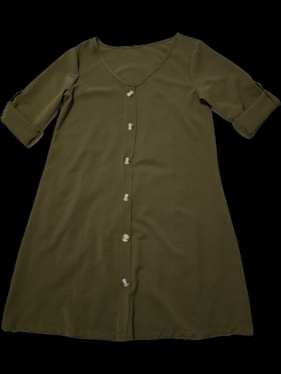 None Dresses & Skirts - Olive Button-Front Shift Dress - Size Medium